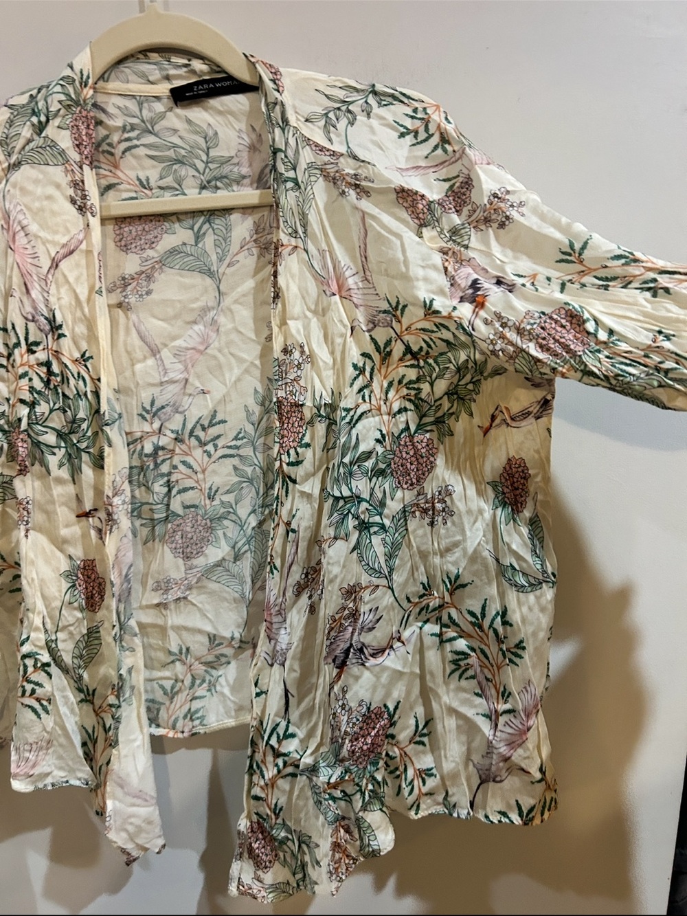 Zara Cream Floral-Print Open Front Blouse - Picture 2 of 6